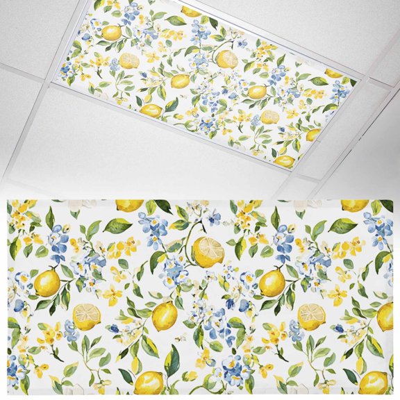 1 Pack Magnetic Fluorescent Light Covers, 2x4 Ft, Summer Lemon Farm Fruit Blue Flower Green Leaf Botanical Magnetic Light Covers for Ceiling Lights Classroom Office Home Decor