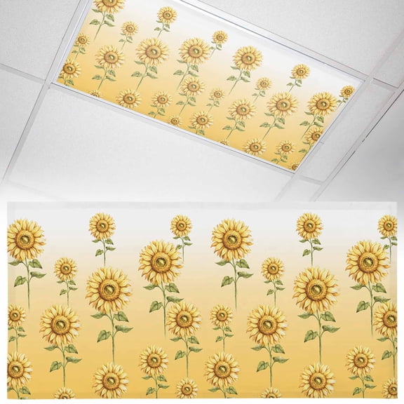 1 Pack Magnetic Fluorescent Light Covers, 2x4 Ft, Sunflower Summer Flower Yellow Plant Gradient Background Magnetic Light Covers for Ceiling Lights Classroom Office Home Decor