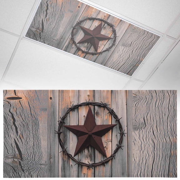 1 Pack Magnetic Fluorescent Light Covers 2x4 Ft, Texas Star Brown Farmhouse Country Western Brown Wooden Magnetic Light Covers for Ceiling Lights Classroom Office Home Decor