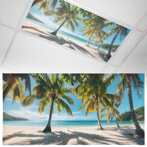 1 Pack Magnetic Fluorescent Light Covers, 2x4 Ft, Tropical Beach Scenery Palm Trees Ocean Sky Sand Beach Magnetic Light Covers for Ceiling Lights Classroom Office Home Decor
