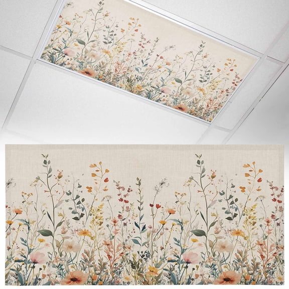 1 Pack Magnetic Fluorescent Light Covers, 2x4 Ft, Vintage Flowers Flowers Wildflowers Watercolor Magnetic Light Covers for Ceiling Lights Classroom Office Home Decor