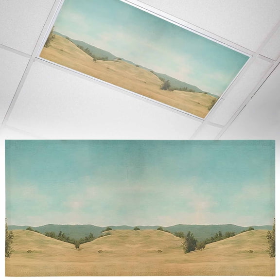 1 Pack Magnetic Fluorescent Light Covers, 2x4 Ft, Vintage Turquoise Sky Rustic Retro Nature Hill Golden Fields Magnetic Light Covers for Ceiling Lights Classroom Office Home Decor