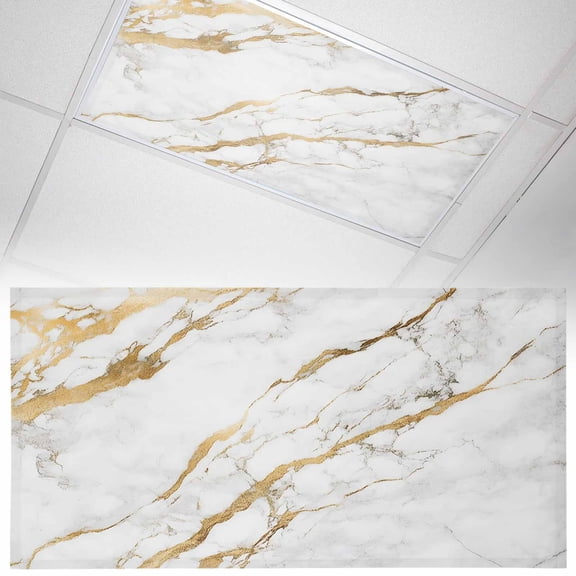 1 Pack Magnetic Fluorescent Light Covers, 2x4 Ft, White Gold Marble Abstract Marble Texture Contemporary Magnetic Light Covers for Ceiling Lights Classroom Office Home Decor