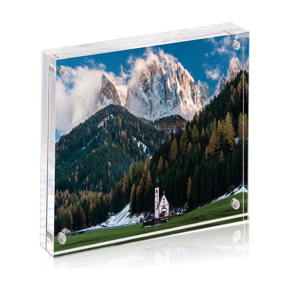4x4 Inch Acrylic Picture Frame, 1-Pack Double Sided Magnetic Clear Picture Frame, Freestanding Acrylic Frameless Desktop Photo Frames 4x4 for Home/Office Tabletop Display