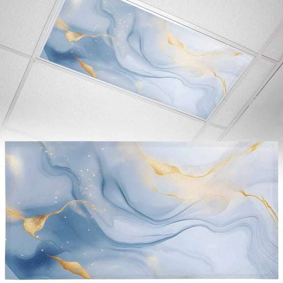 1 Pack Marble Texture Fluorescent Light Covers for Ceiling Lights Blue Gold Ornamental Blending Magnetic Ceiling Light Covers Overhead Light Filters for Office Classroom Home