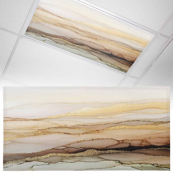 1 Pack Marble Yellow Fluorescent Light Covers for Ceiling Lights Gradient Gold Marbling Modern Art Magnetic Ceiling Light Covers Overhead Light Filters for Office Classroom Home