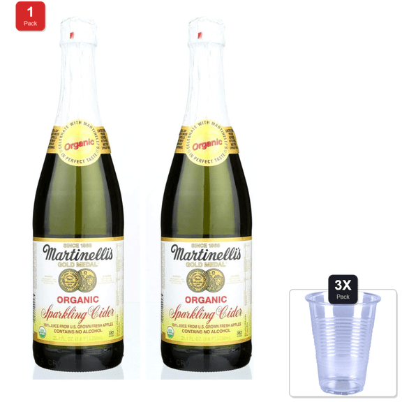 1 Pack | Martinelli Juice Sparkling Cider Organic, 25.4 Oz (Pack Of 2) & 3x Disposable Cup