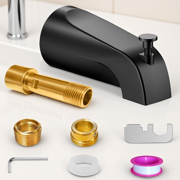 1-Pack Matte Black Bathtub Spout with Pull-Up Diverter, Brass, 5.3 Inch, Fits 1/2" Copper Slip- and 1/2" or 3/4" IPS Threaded Pipes