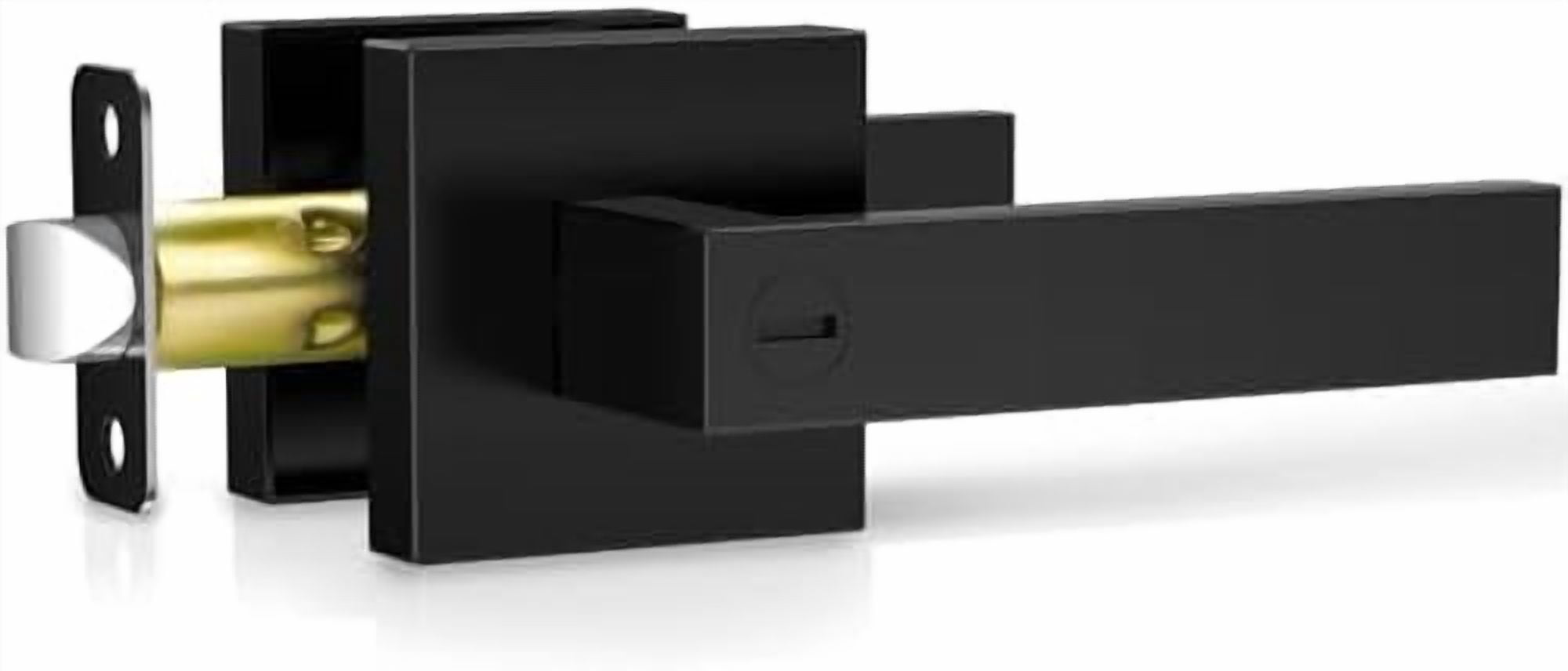 1 Pack Matte Black Door Handles, Keyless Interior Door Knobs, Privacy Door Lever Locksets for Bedroom Bathroom, Heavy Duty Square Door Lock, Reversible for Left&Right Handled Doors