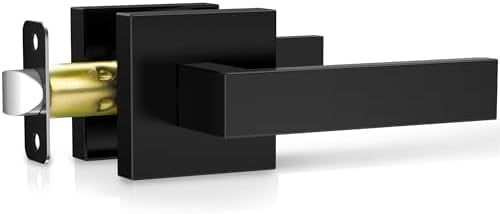 1 Pack Matte Black Door Handles, Passage Door Levers for Hallway & Closet, Interior Keyless Door Knobs Heavy Duty Square Non-Locking Handlesets, Reversible for Left & Right Sided Doors