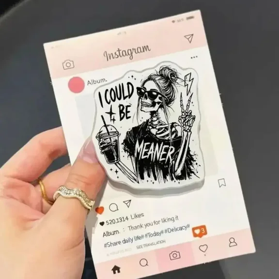 1 Pack Mean Skeleton Acrylic Phone Grip: Magnetic Accessory, Snarky Phone Grip