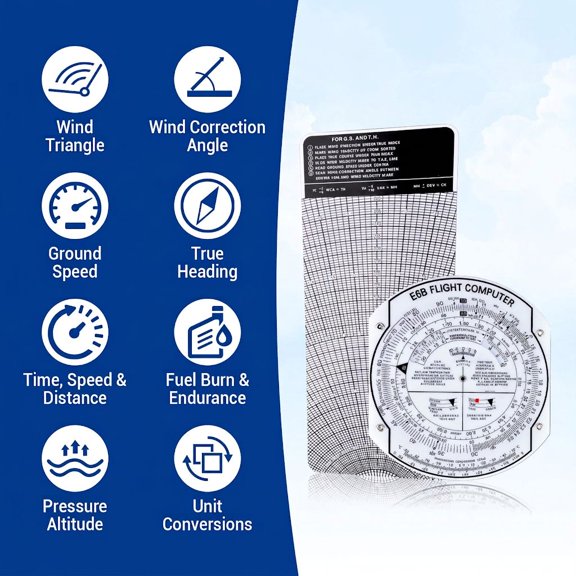 1 Pack Mechanical Flight Computer E6B Style, Double Sided Circular Calculator for Wind Correction, Heading, Ground Speed, and Altitude, with Protective Pouch