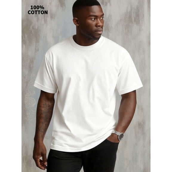 Men’s 100% Cotton Crew Neck T-Shirt, Heavyweight 180g, Soft & Durable, Everyday Casual Tee