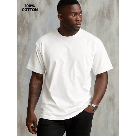 Men’s 100% Cotton Crew Neck T-Shirt, Heavyweight 180g, Soft & Durable, Everyday Casual Tee