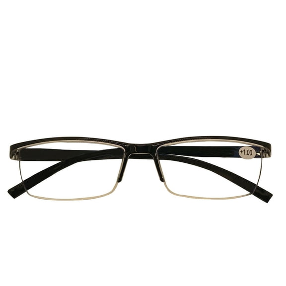 1 Pack Mens Rectangle Half Frame Reading Glasses Blue Light Blocking Black Spring Hinge Readers +1.50