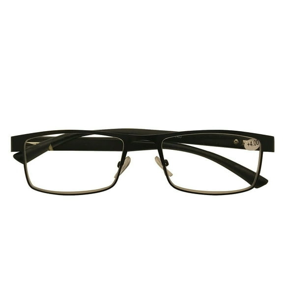 1 Pack Mens Rectangle Metal Frame Reading Glasses Black Spring Hinge Readers +1.00