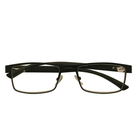 1 Pack Mens Rectangle Metal Frame Reading Glasses Black Spring Hinge Readers +2.75