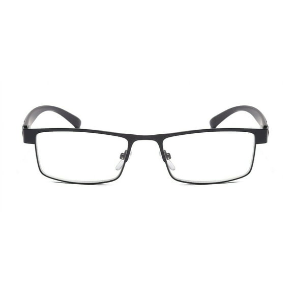 1 Pack Mens Rectangular Classic Metal Frame Reading Glasses Black Spring Hinge Readers +1.00