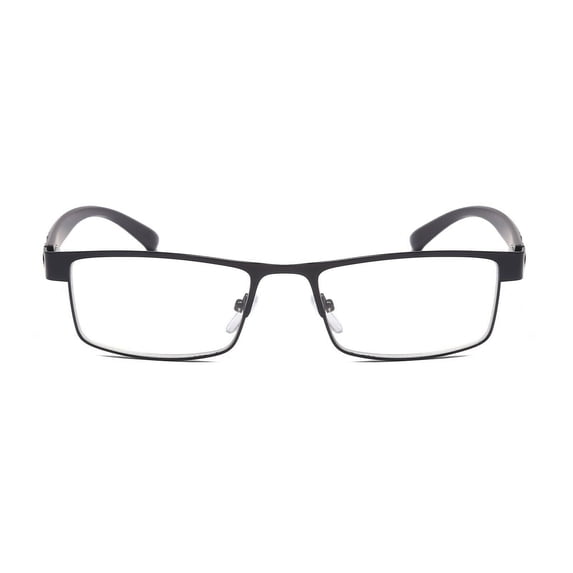 1 Pack Mens Rectangular Classic Metal Frame Reading Glasses Black Spring Hinge Readers +1.50