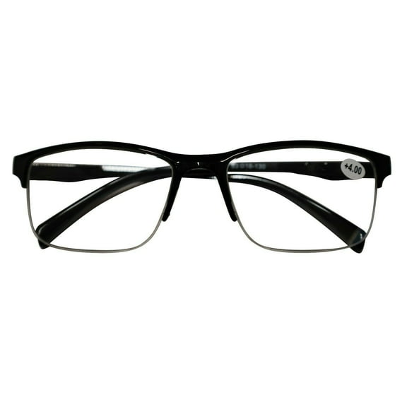 1 Pack Mens Unisex Half Frame Square Reading Glasses Black Spring Hinge Readers +1.00