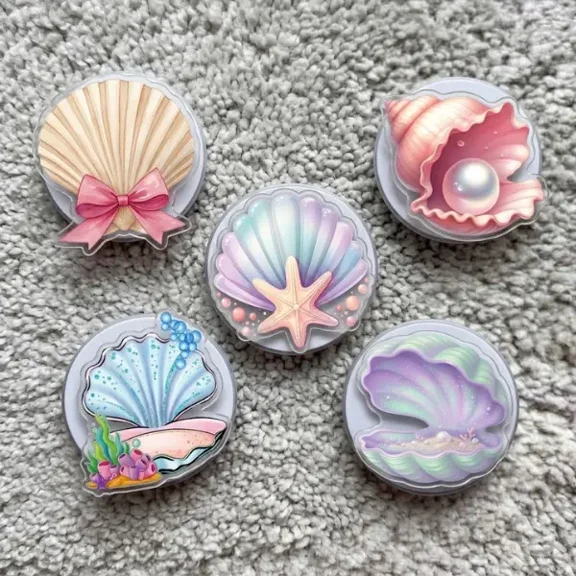 1 Pack Mermaidcore Sea Shell Phone Grip, Aesthetic Pearl in Shell Phone Grip, Pastel Iridescent Conch Phone Stand, Cute Starfish Ocean Tech Accessory, Summer Beach Gift for Her
