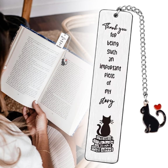 1-Pack Metal Bookmark with Cat and Book Design, Stainless Steel Page Marker, Elegant and Durable Book Accessory for Readers and Book Lovers, 13x2.5cm (Style G)