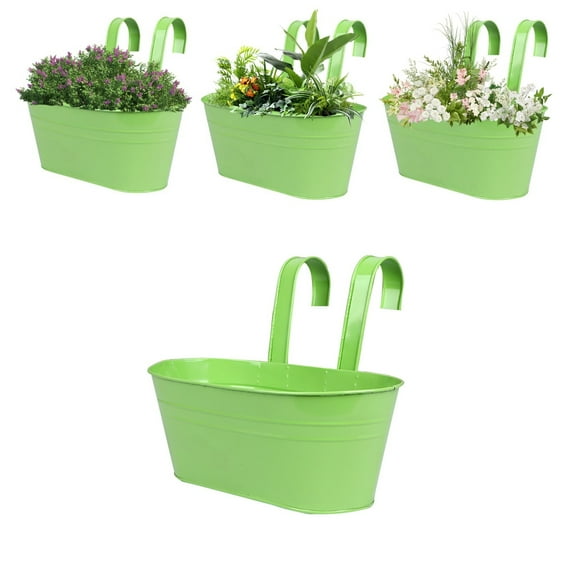 1 Pack Metal Hanging Flower Pots for Railing Fence，Outdoor Balcony Rail Planter with Detachable Hooks Drainage Holes for Deck Garden Home Decor