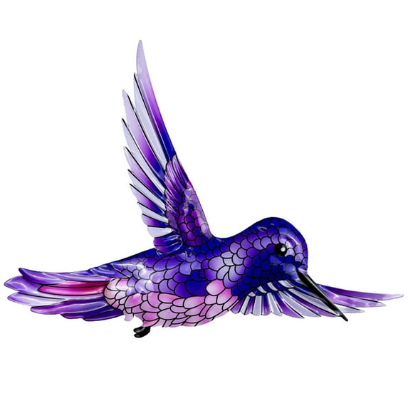 1 Pack Metal Hummingbird Wall Art Decor Iron 3D Hummingbird Outdoor Wall Sculpture Outdoor Garden Fence Hanging Decor Colorful Bird Wall Art Decorations with nails for Patio Living Room Bedroom Purpl