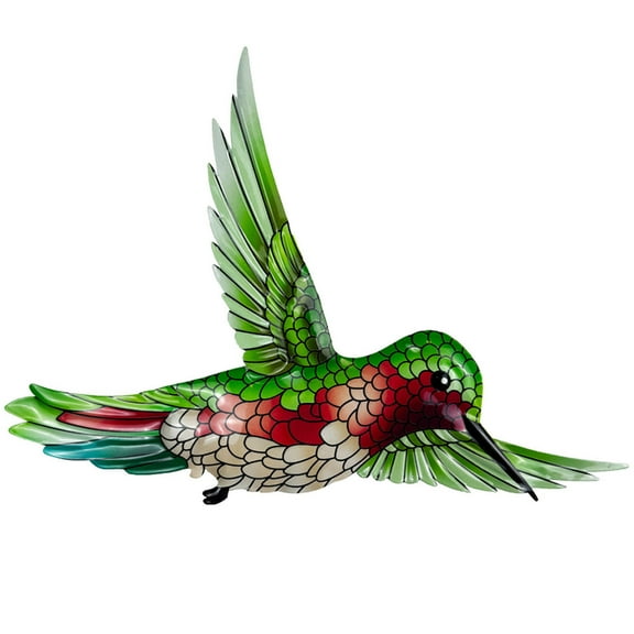 1 Pack Metal Hummingbird Wall Art Decor Iron 3D Hummingbird Outdoor Wall Sculpture Outdoor Garden Fence Hanging Decor Colorful Bird Wall Art Decorations with nails for Patio Living Room Bedroom Green