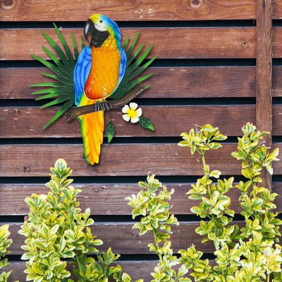 1 Pack Metal Parrot Wall Decor, 11.8" Bright Color Tropical Bird Outdoor Wall Art Patio Fence Decorations, Hanging Bird Decor for Garden Yard Living Room Bedroom Balcony