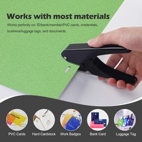 1 Pack Metal Slot Punch, Handheld Badge Hole Puncher, Heavy Duty ID Card Puncher, Punches Oval Hole 0.59x0.16 Inch, Adjustable Feed Depth, for PVC Card, Luggage Tag, Name Tag, Black