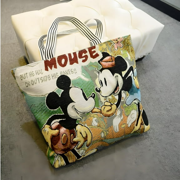 1 Pack Mickey Canvas Tote Bags, Lightweight Medium Reusable Grocery Shopping Cloth Bags, Suitable for DIY, Advertising, Promotion, Gift, Activity