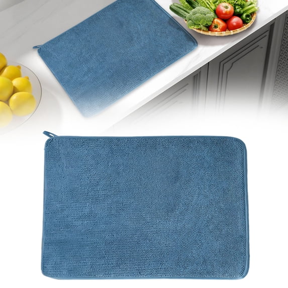 1 Pack Microfiber Dish Drying Mat, Highly Absorbent Dish Drainer Mat,Kitchen Counter Quick Dry Pads for Under Sink,Coffee Rack,Super Absorbent Machine Washable Reusable Hanging Loop,Deep blue