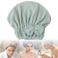 thumbnail image 1 of 1 Pack Microfiber Hair Towel Drying Cap, Super Absorbent Fast Drying Hair Turban with Bow for Women, Light Green, 1 of 9