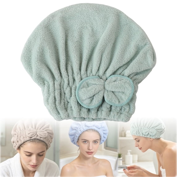 1 Pack Microfiber Hair Towel Drying Cap, Super Absorbent Fast Drying Hair Turban with Bow for Women, Light Green