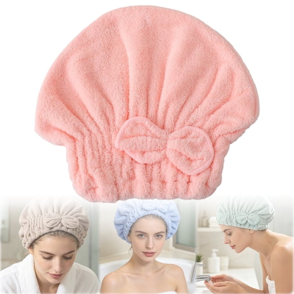 1 Pack Microfiber Hair Towel Drying Cap, Super Absorbent Fast Drying Hair Turban with Bow for Women, Pink