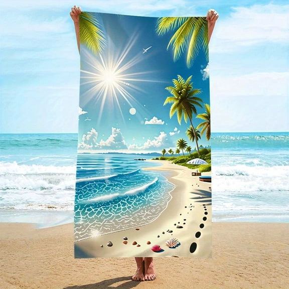 1-Pack, Microfiber, Seaside Sun and Beach Pattern Beach Towel, Microfiber, Suitable for Beach and Pool Use, Beach