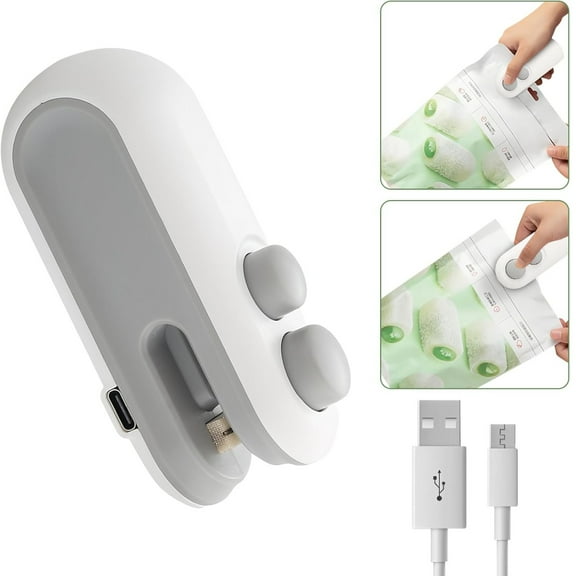 1 Pack Mini Bag Sealer, 2026 Upgrade 3 in 1 Magnetic Food Sealer, Small 2 in 1 Rechargeable Magnetic Snack Sealer Household Mini, Heat Sealer with Cutter USB Rechargeable (White)