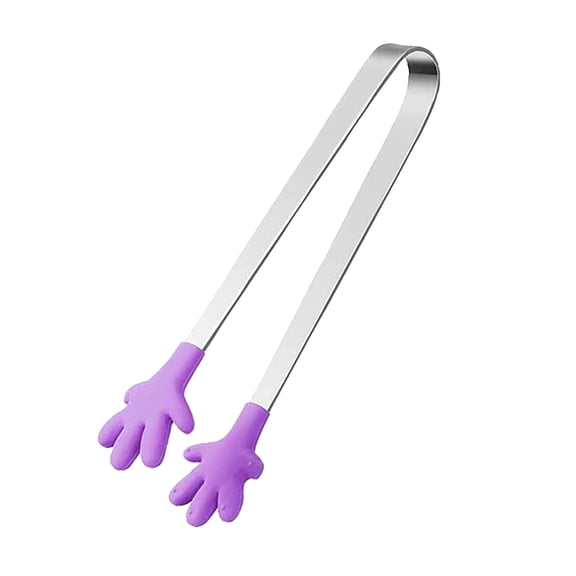 1 Pack Mini Kitchen Tongs with Silicone Hand Tips, 5-Inch Small Stainless Steel Serving Tongs, Fun-Shaped Tongs for Appetizers, Ice, Candy, and Buffet, One Size, Clearance(Purple)