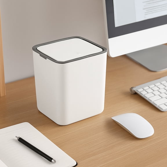 1-Pack Mini Trash Can Mini Tabletop Trash Can with Push Button Lid White New Holiday Decorations Style-H63, White, One Size