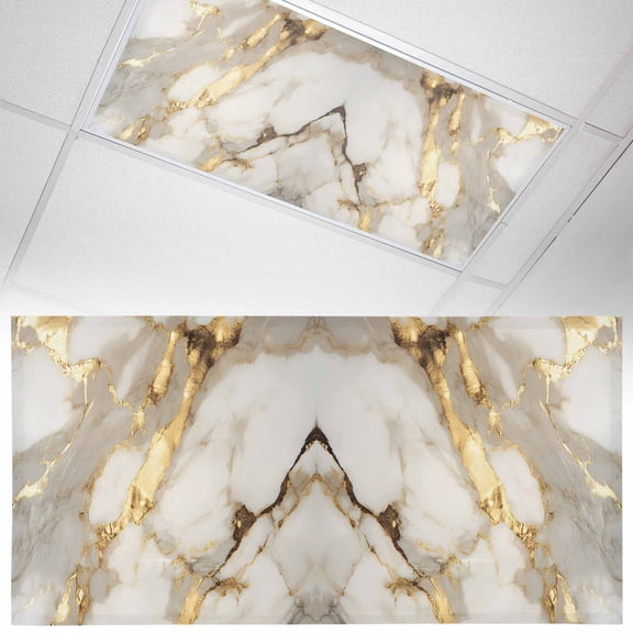 1 Pack Minimalism Fluorescent Light Covers for Ceiling Lights Marble Texture Gold White Crack Stone Abstract Art Magnetic Ceiling Light Covers Overhead Light Filters for Office Classroom Home