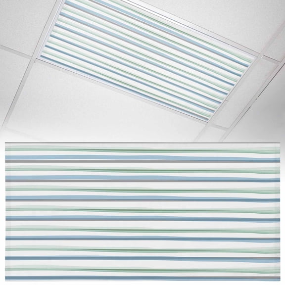 1 Pack Minimalist Lines Fluorescent Light Covers for Ceiling Lights Hand Painted Blue Green Stripes Magnetic Ceiling Light Covers Overhead Light Filters for Office Classroom Home