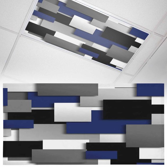 1 Pack Modern Abstract Art Fluorescent Light Covers for Ceiling Lights Navy Gray Black Rectangular Geometric Magnetic Ceiling Light Covers Overhead Light Filters for Office Classroom Home