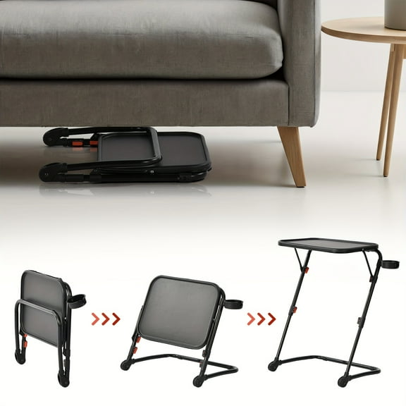 1-Pack Modern Side Table-Adjustable Height Folding End Table with Tilted Desktop&Cup Holder-Portable Bedside Desk for Laptop, Reading, Writing - Ideal for Living Room, Apartment- No Assembly Required