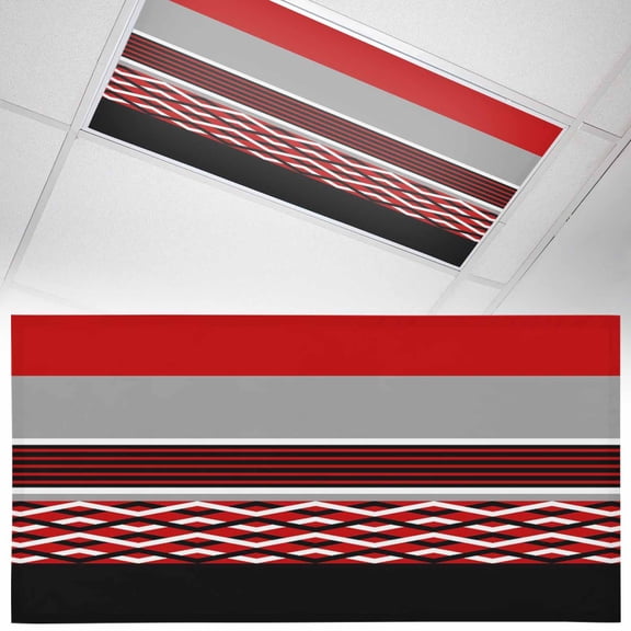1 Pack Modern Style Fluorescent Light Covers for Ceiling Lights Black White Diamond Stripes Red Gray Rectangle Magnetic Ceiling Light Covers Overhead Light Filters for Office Classroom Home
