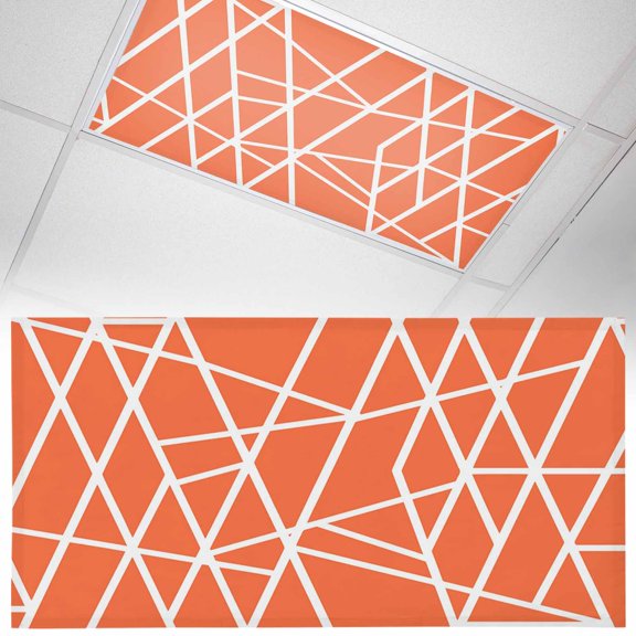1 Pack Modern Themed Fluorescent Light Covers for Ceiling Lights Irregular Orange Shapes White Lines Pattern Magnetic Ceiling Light Covers Overhead Light Filters for Office Classroom Home