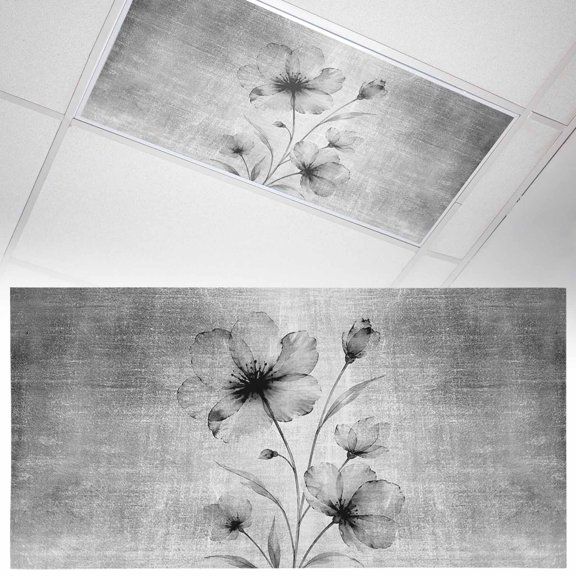 1 Pack Monochrome Translucent Floral Fluorescent Light Covers for Ceiling Lights Minimalist Gray Flower Magnetic Ceiling Light Covers Overhead Light Filters for Office Classroom Home