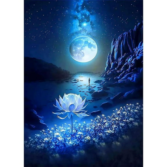 1 Pack Moon Beach Diamond Art Kit for Adults, Frameless DIY Moonlight Landscape Dia-mond Paint-ing Art Crafts Kit for Home Wall Decor