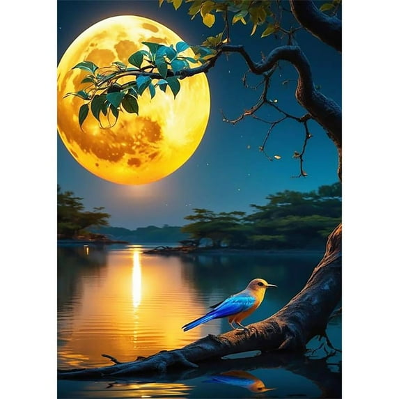 1 Pack Moon Beach Diamond Art Kit for Adults, Frameless DIY Moonlight Landscape Dia-mond Paint-ing Art Crafts Kit for Home Wall Decor