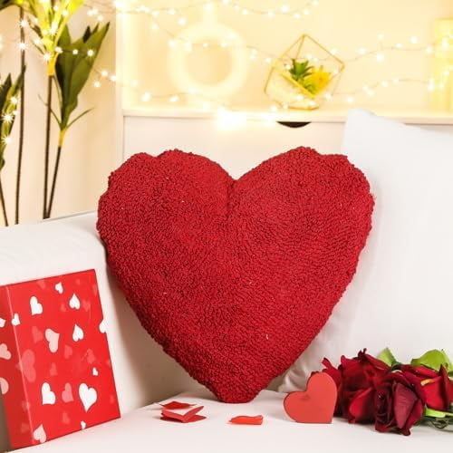 1 Pack Mother's Day Red Heart Shaped Pillow Crochet Hook Handicraft Velvet 14 X14 Inch Heart Throw Pillow Gift to Mom Mother's Day Living Bedroom Home Decoration$$Home Decor, Kitchen, & Other
